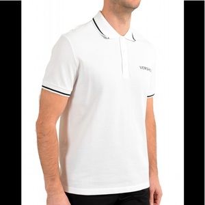 Versace Mens Polo White with Black Stripe Finish Size Medium 100% Authentic